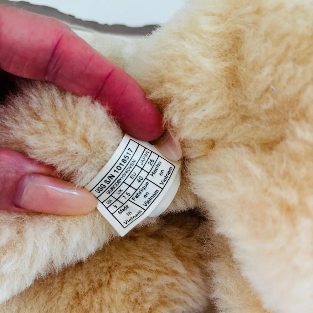 UGG Beige Sheepskin Winter Boots with Pink Pom Poms